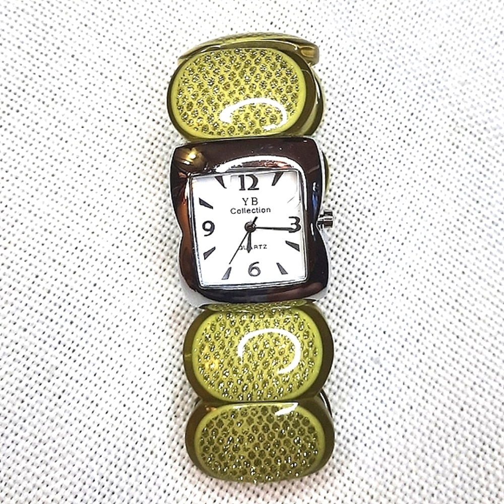 YB Collection Quartz Watch, Green Stretch Band
